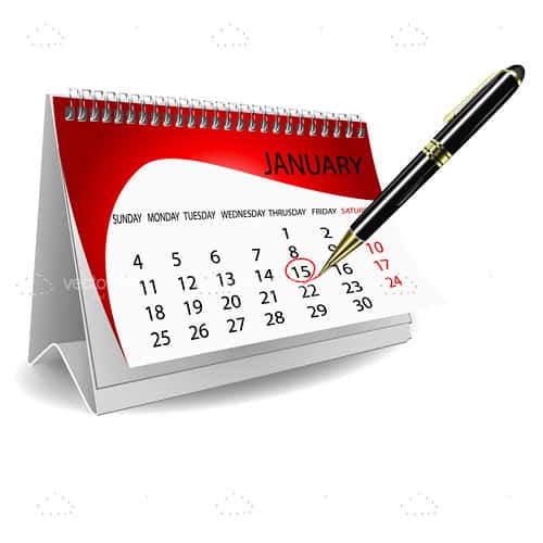 Red and White Folding Calendar with Black Pen